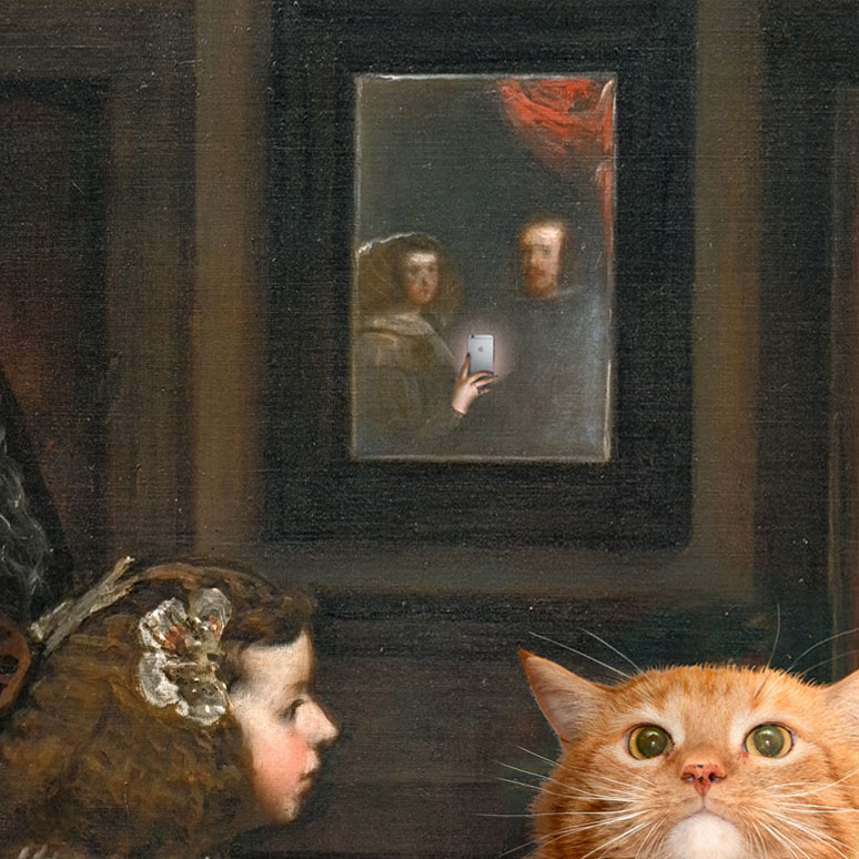 Royal couple reflected in the mirror of "Las Meowninas"
