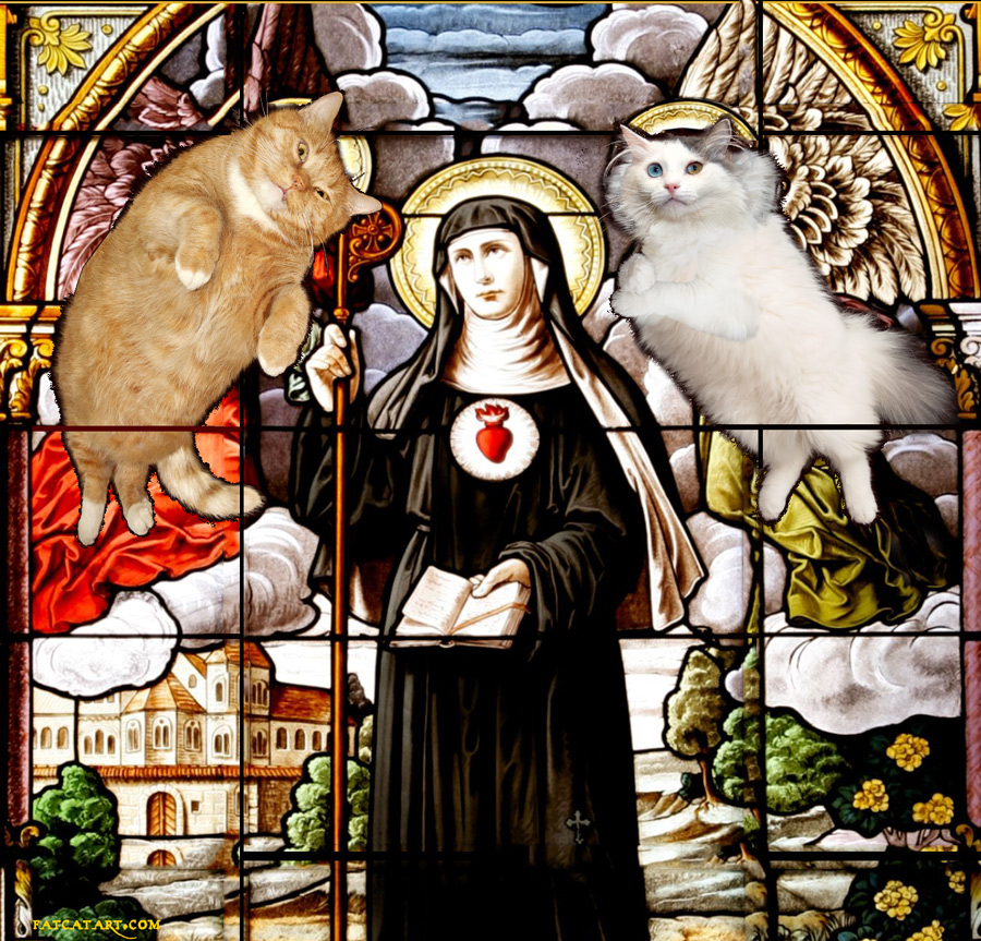 St.Gertrude and cats stained glass