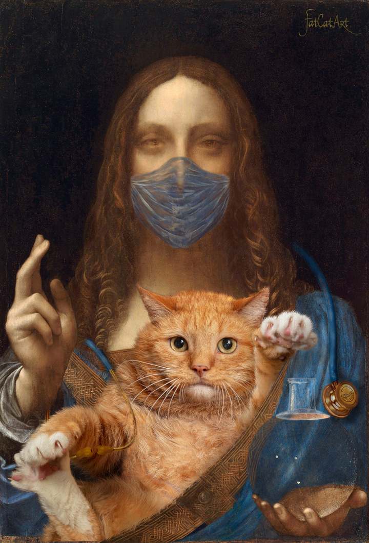 Leonardo da Vinci, Salvator Mundi, cum suo Felis (Savior of the World with his cat)