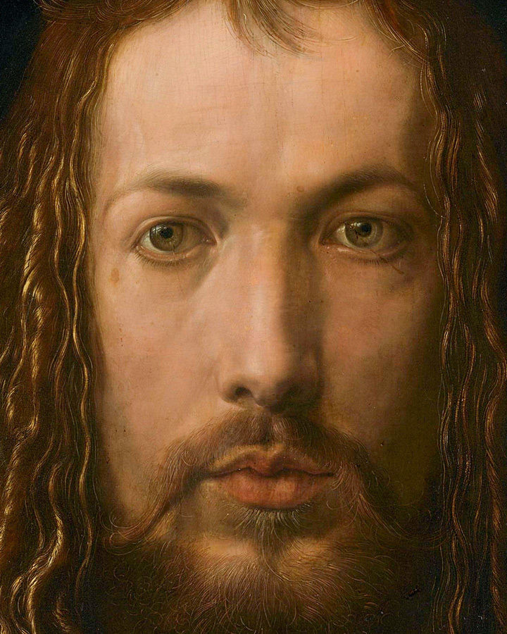 Albrecht Dürer, Self-portrait in the fur coat, close up