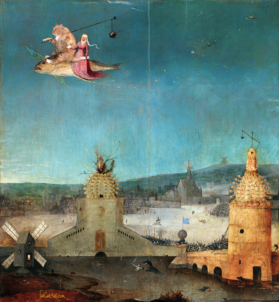 Hieronymus Bosch, Fly away with the Cat. The true version of the right panel of the Triptych of Temptations of St. Anthony